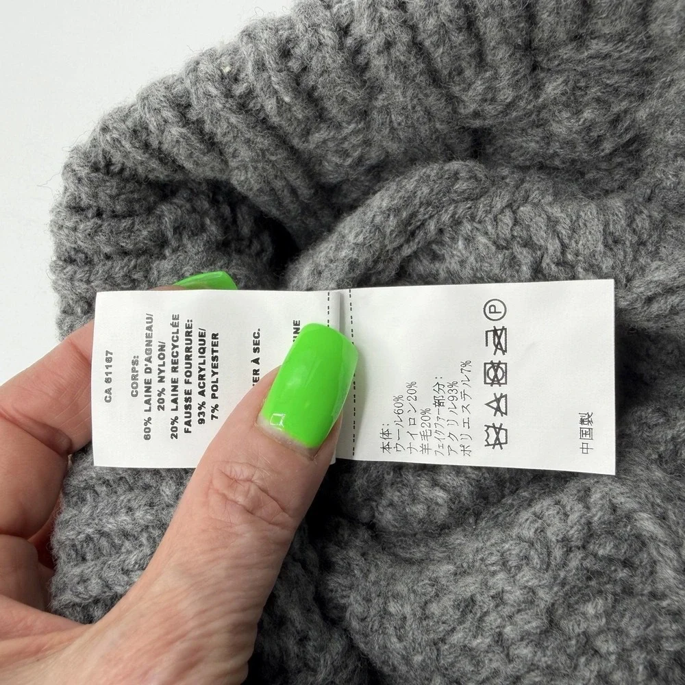 Pendleton Hat Beanie Womens One Size Gray Wool Cable Knit Faux Fur Pom Winter